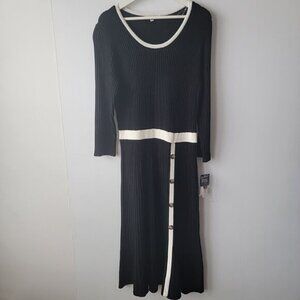 Sandra Darren womens long sleeve sweater dress sz M with contrast trim retro
